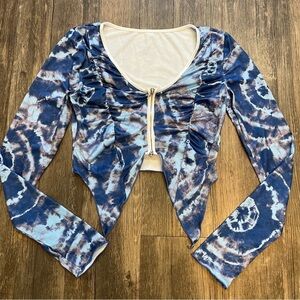 Women's Navy Blue Crop-top Front Zipper Size S